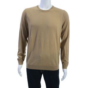 BOSS Men Pullover Sweater Beige 100% Virgin Wool Crew Neck Long Sleeve Size M